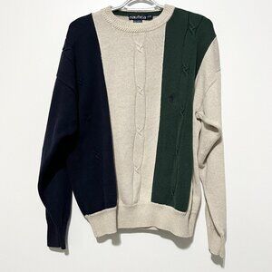 Nautica Mens VTG Cable Knit Sweater M Colorblock Preppy Ivy League Normcore 90s